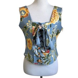My Boyfriend's Back Womens Floral Quilted Bustier Corset Top SZ Large Blue USA